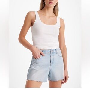 Express Mid Rise Light Wash Raw Hem Midi Jean Shorts NWT